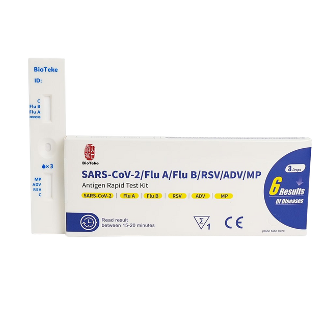 6 in 1 nopea testisarja covidille, fluksi a ja b, rsv, adenovirus, mykoplasma pneumoniae 