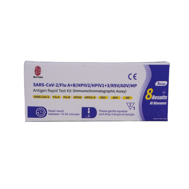 8 in 1 SARS-COV-2/Flu A+B/HPIV2/HPIV1+3/RSV/ADV/MP-antigeenin nopea testipakkaus