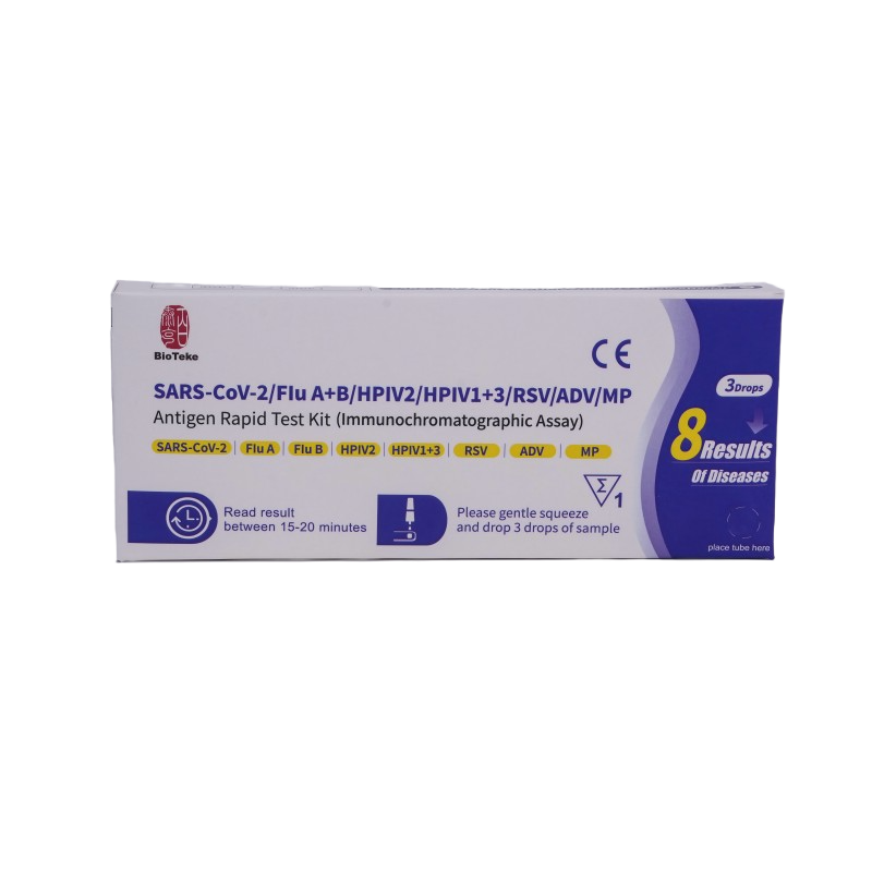 8 in 1 SARS-COV-2/Flu A+B/HPIV2/HPIV1+3/RSV/ADV/MP-antigeenin nopea testipakkaus
