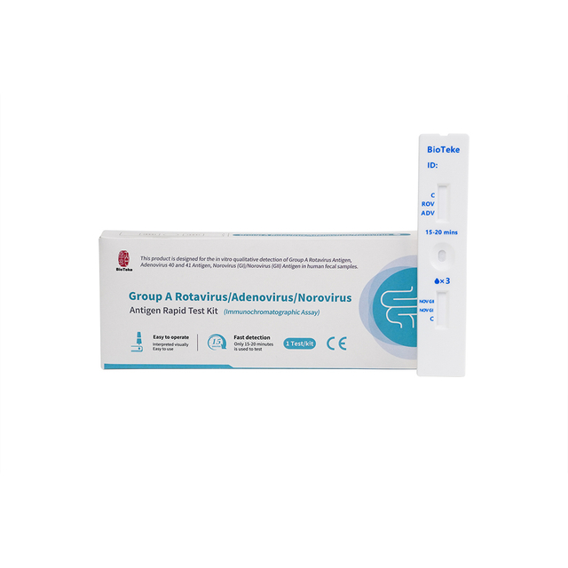 Ryhmän A rotavirus/adenovirus/norovirus antigeenin nopea testikitti (immunokromatografinen määritys)