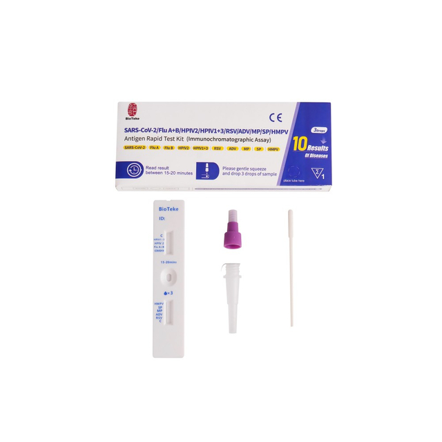 Hengityselin 10 SARS-COV-2/flunssa A+B/HPIV2/HPIV1+3/RSV/ADV/MP/SP/HMPV-antigeeni Rapid Test Kit