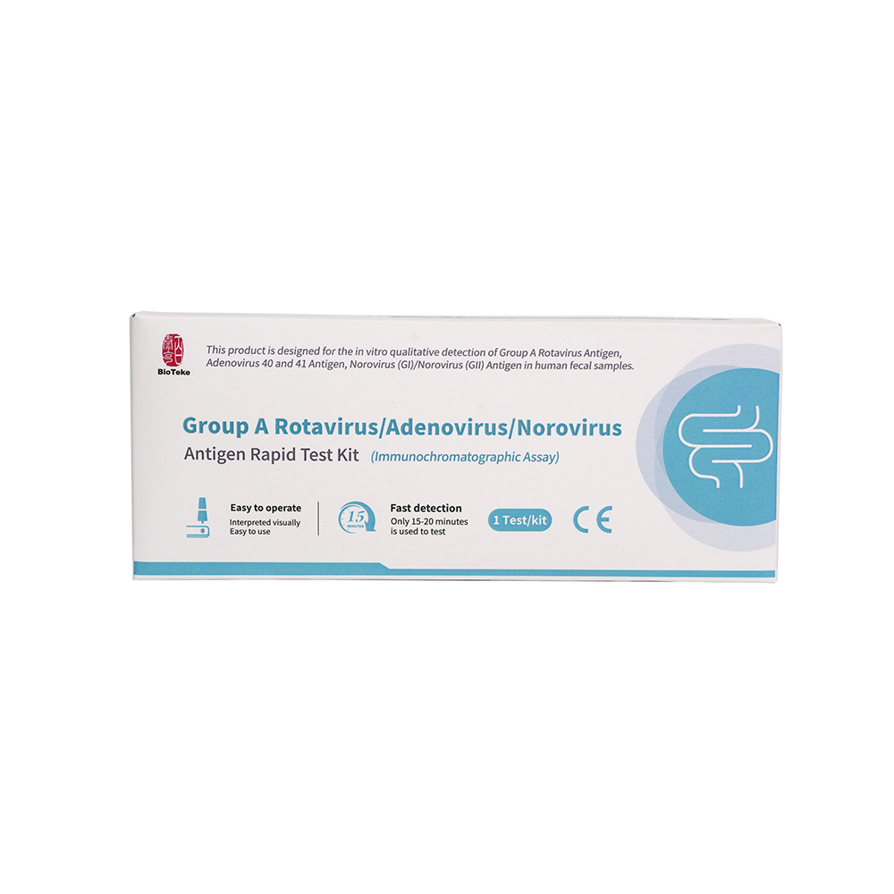 Ryhmän A rotavirus/adenovirus/norovirus antigeenin nopea testikitti (immunokromatografinen määritys)